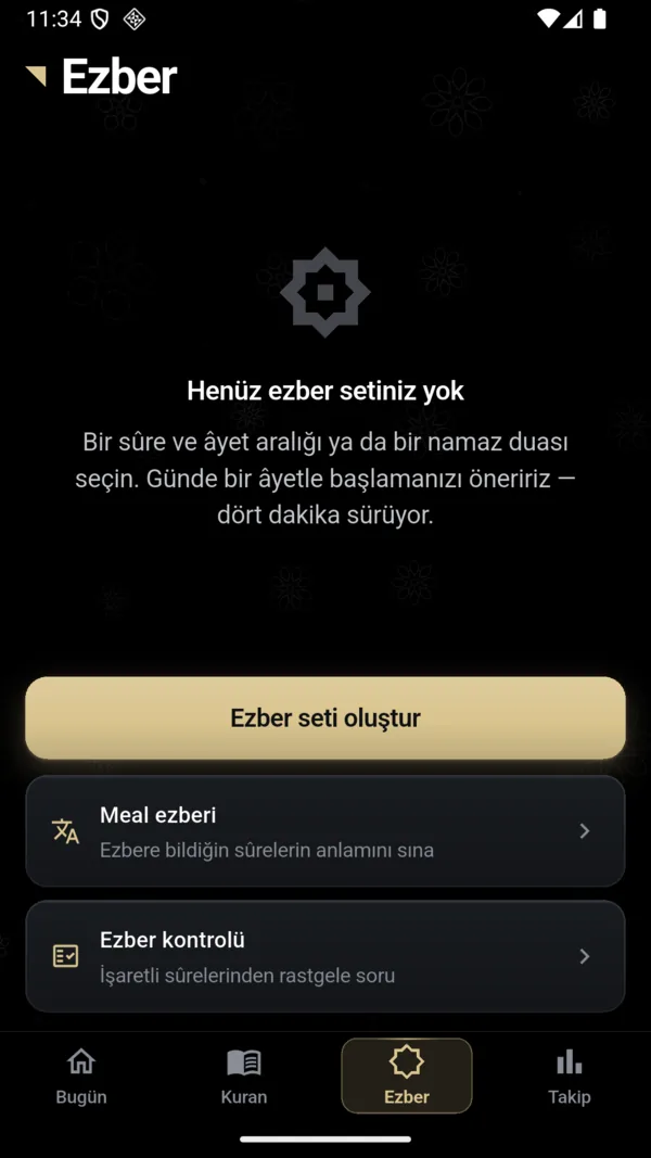 Ezber seti kurmak — 1. adım