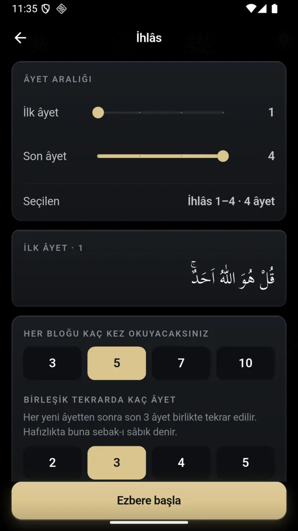 Ezber seti kurmak — 3. adım