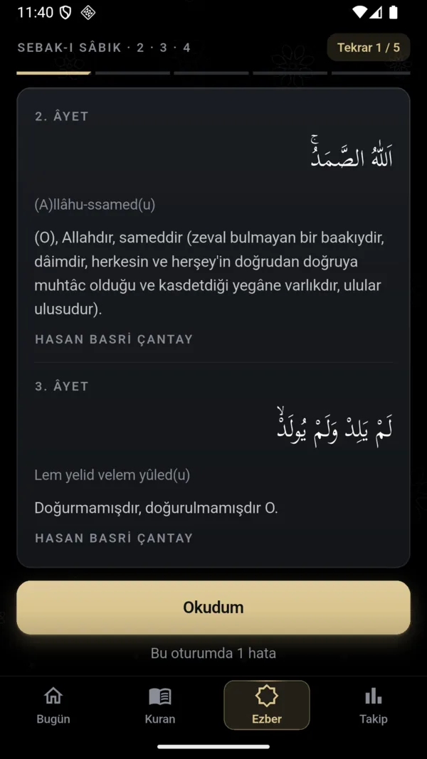 Ezber seti kurmak — 6. adım