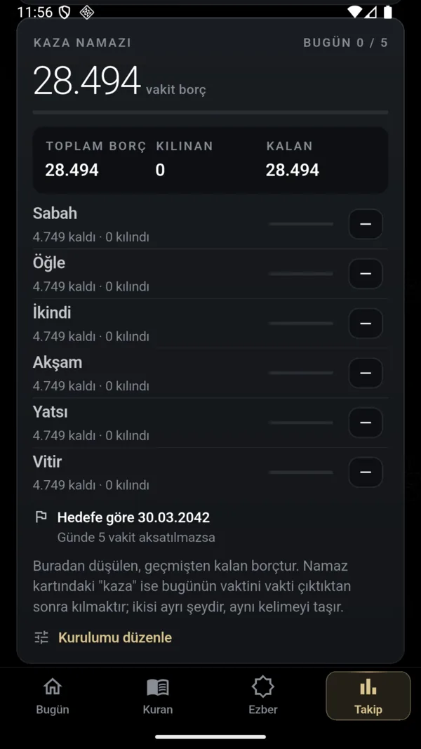 Kaza borcu takibi